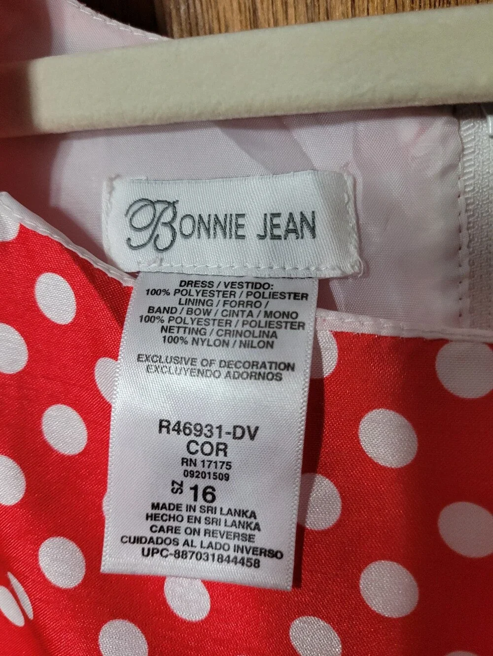 Bonnie Jean Girls Dress Size 16 Rose Red Pink Cream Stripe Polka Dot (0964)